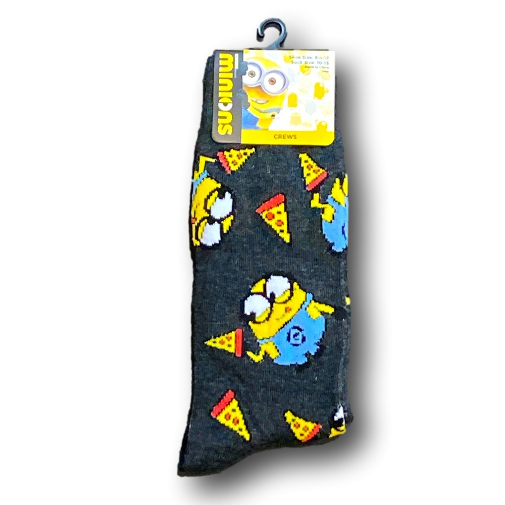 3/$20 Minions & Pizza Despicable Me Funny Novelty Crew Socks - NWT